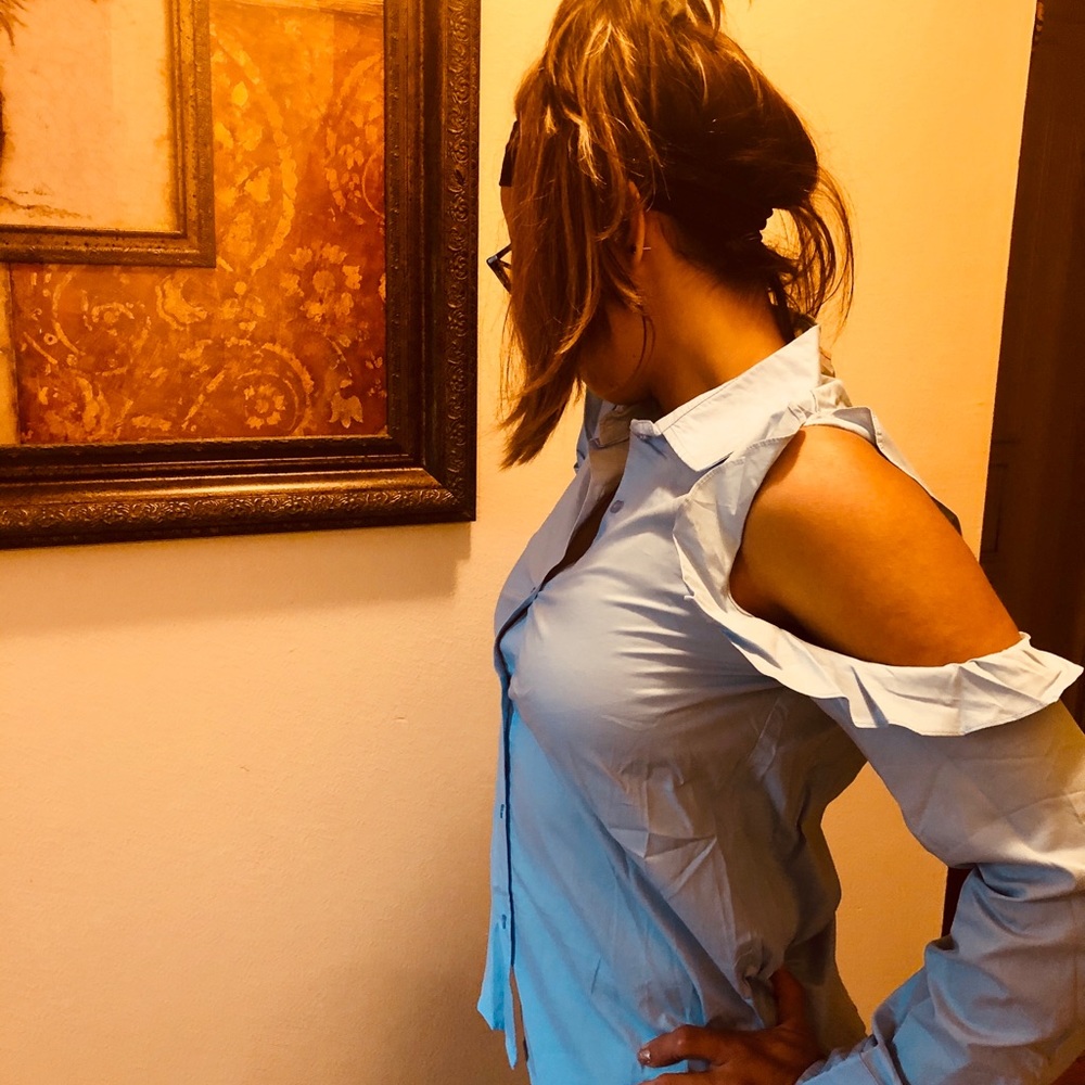 Light pastel blue long sleeve button shirt